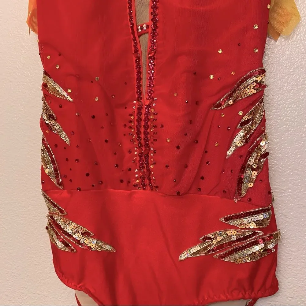 Fire flame Custom Solo lyrical embellished rhinestone Dance Costume LA adult